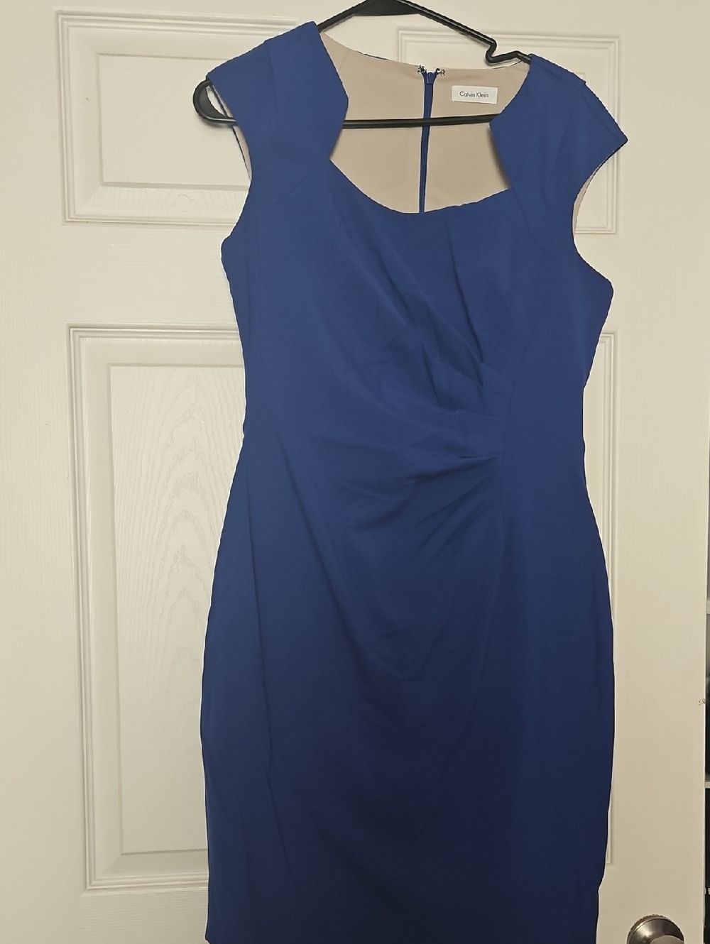 Calvin Klein Cobalt Cap-Sleeve Midi Sheath Dress